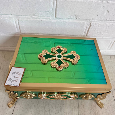 Ковчег для частиц святых мощей (10 мощевиков) зелёный 28х20х12 см