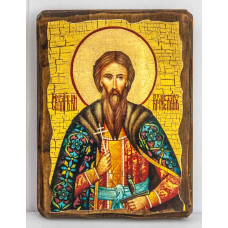 Icon of the Holy Faithful Prince Vyacheslav of Bohemia on antique wood 17x23 cm