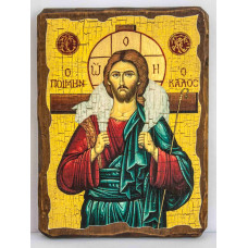 Icon of Jesus Christ the Good Shepherd on wood 17x23 cm