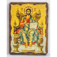 Icon of the Lord Almighty Savior on the throne on wood, antique style, handmade