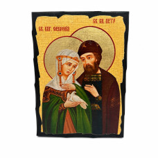 Icon of Peter and Fevronia in antique style 17x23 cm