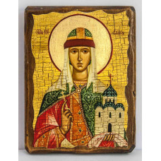 Icon of the Holy Equal-to-the-Apostles Princess Olga on antique wood 17x23 cm