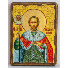 Icon of the Holy Prince Alexander Nevsky on wood 17x23 cm