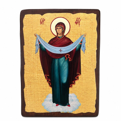 Icon of the Protection of the Mother of God, antique style, 21x29 cm