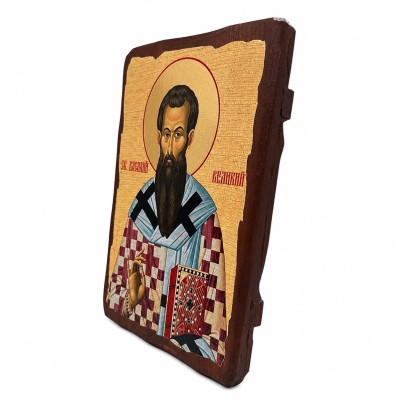 Icon of St. Basil the Great in antique style on wood 21x29 cm