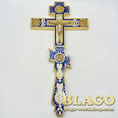 Крест напрестольный прямой, синяя эмаль, 17,5х1х34,5см