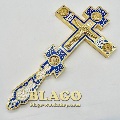 Крест напрестольный прямой, синяя эмаль, 17,5х1х34,5см
