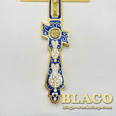 Крест напрестольный прямой, синяя эмаль, 17,5х1х34,5см