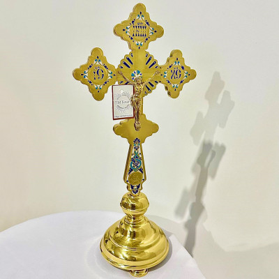 Крест напрестольный латунный на подставке 22х49 см