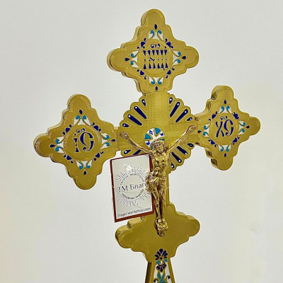 Крест напрестольный латунный на подставке 22х49 см