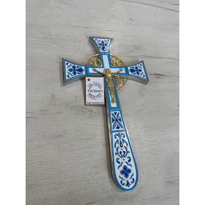 Хрест мальтійський напрестольний, емаль голуба + біла, 18х32 см