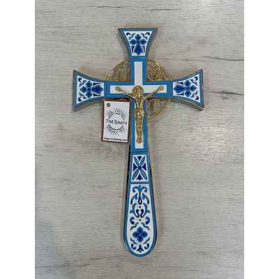 Хрест мальтійський напрестольний, емаль голуба + біла, 18х32 см