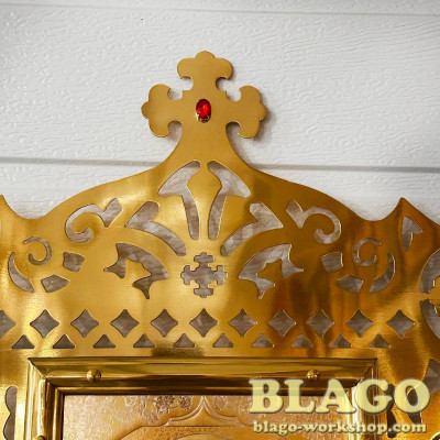 Altarpiece brass icon bilateral with stones, 47x80 cm