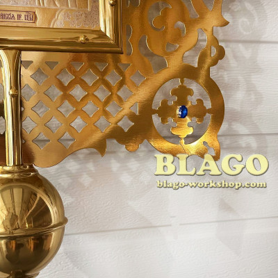 Altarpiece brass icon bilateral with stones, 47x80 cm