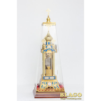 Altar-mounted talisman with 5 domes, blue enamel, 25x25x59 cm