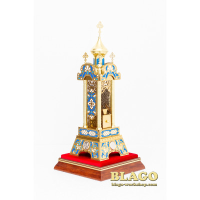 Altar-mounted talisman with 5 domes, blue enamel, 25x25x59 cm