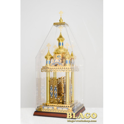 Damask blue enamel alms box 5 domes 37x37x95 cm 