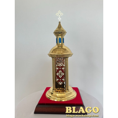 Brass church chalice in a protective cap 25x25x60 cm, red enamel