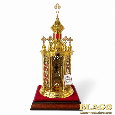 Altar-mounted talisman, lacquered, 7 Domes, red enamel, 25x25x58.5 cm