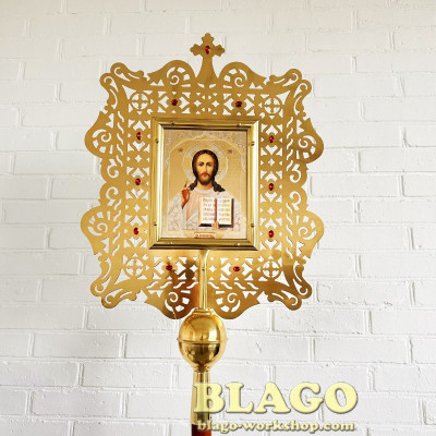 Ікона запрестольна латунна з камінням, 48х60 см