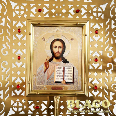 Ікона запрестольна латунна з камінням, 48х60 см