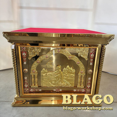 Metal throne with cast icons, 130х130х105 см