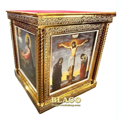 Престол металлический с чеканкой и литографиями, 101х101х107см