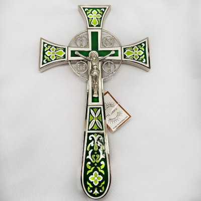 Хрест напрестольний мальтійський емаль з нікелюванням темно зелений, 19х1,5х35 см