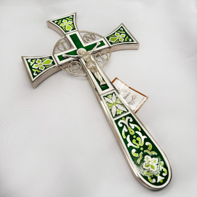 Хрест напрестольний мальтійський емаль з нікелюванням темно зелений, 19х1,5х35 см