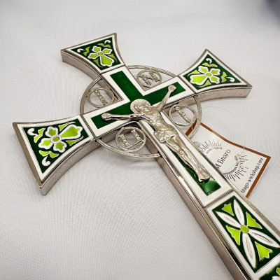 Хрест напрестольний мальтійський емаль з нікелюванням темно зелений, 19х1,5х35 см