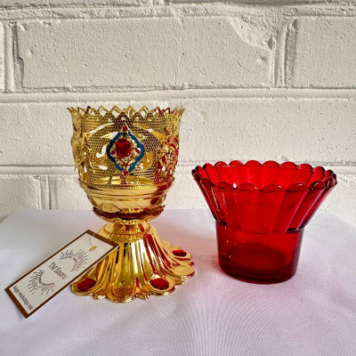 Table lamp with red a cup, 8x13 cm