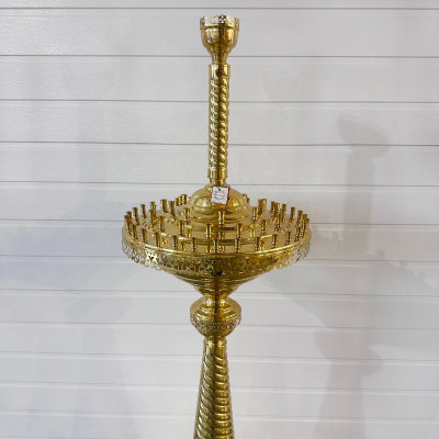 Candle holder for 58 candles and 1 lamp, round brass, 50x50x158 cm