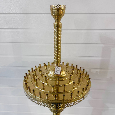Candle holder for 58 candles and 1 lamp, round brass, 50x50x158 cm