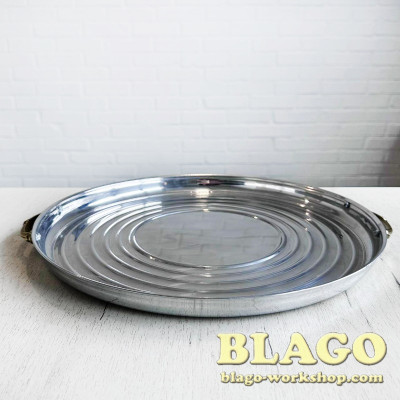 Aluminum tray with brass handles, 38x3.5 cm