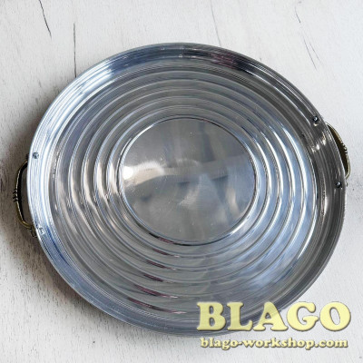 Aluminum tray with brass handles, 38x3.5 cm