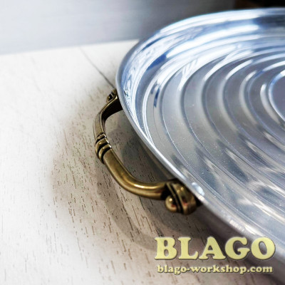 Aluminum tray with brass handles, 38x3.5 cm