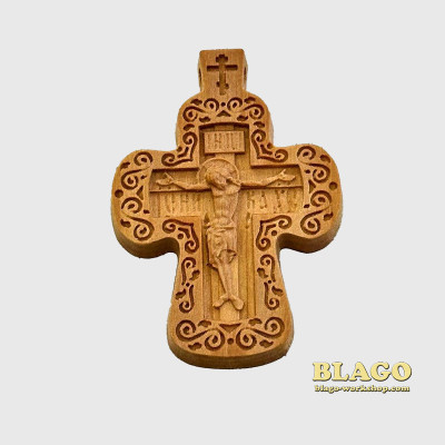 Хрест натільний різьблений дерев'яний  №142, 3,8х5,3 см