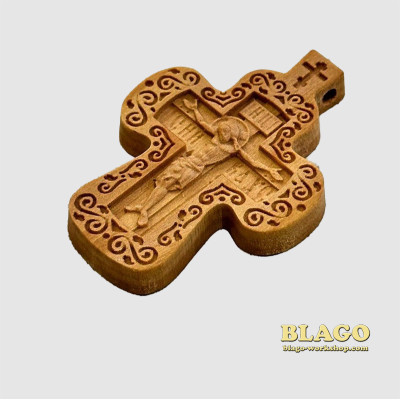 Хрест натільний різьблений дерев'яний  №142, 3,8х5,3 см