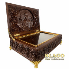 Ark for shrines with the icon of St. Nicholas the Wonderworker made of wood 39x25x11 cm