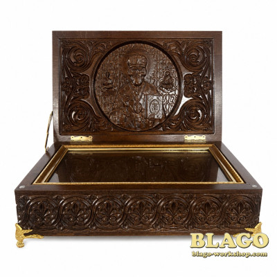 Ark for shrines with the icon of St. Nicholas the Wonderworker made of wood 39x25x11 cm
