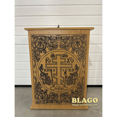 Wooden floor niche with laser engraving and a stand for an icon, 60x40x80 cm