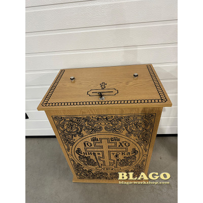 Wooden floor niche with laser engraving and a stand for an icon, 60x40x80 cm