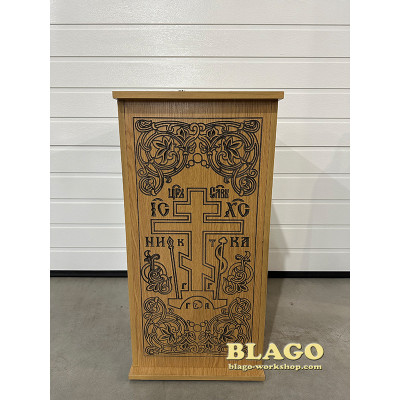 Wooden floor niche with laser engraving and a stand for an icon, 60x40x80 cm