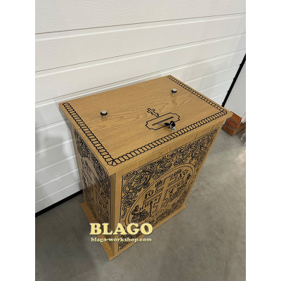 Wooden floor niche with laser engraving and a stand for an icon, 60x40x80 cm