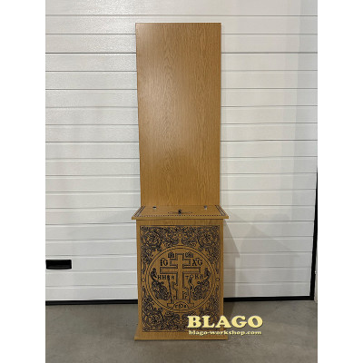Wooden floor niche with laser engraving and a stand for an icon, 60x40x80 cm