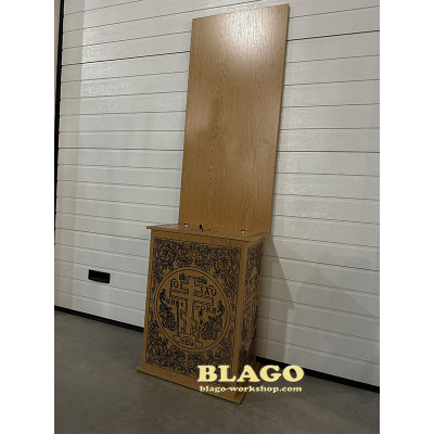 Wooden floor niche with laser engraving and a stand for an icon, 60x40x80 cm