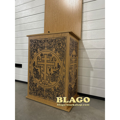 Wooden floor niche with laser engraving and a stand for an icon, 60x40x80 cm