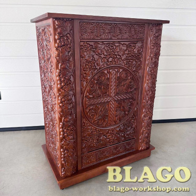 Wooden altar with engraving and carving, 70x40x90 cm