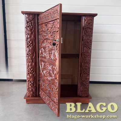 Wooden altar with engraving and carving, 70x40x90 cm