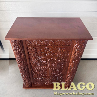 Wooden altar with engraving and carving, 70x40x90 cm
